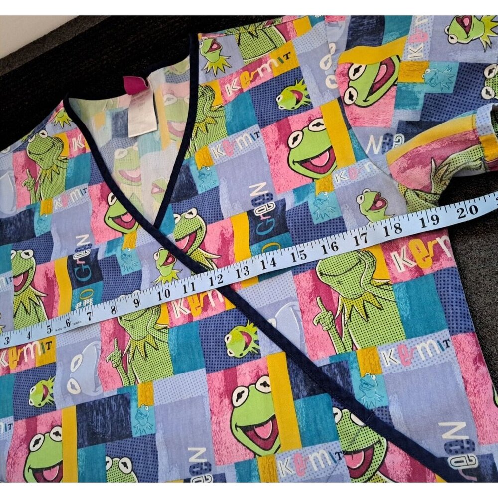 Disney Scrub Uniform Top Womens XS Kermit the Frog V-Neck Go Green Medical Shirt